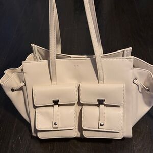 JW PEI Cream Tote with Front Pockets
